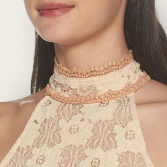 Foxiedox Amelia Lace Halter Midi Dress | Medium | Beige Mermaid Tiered Cottage - Picture 4 of 10